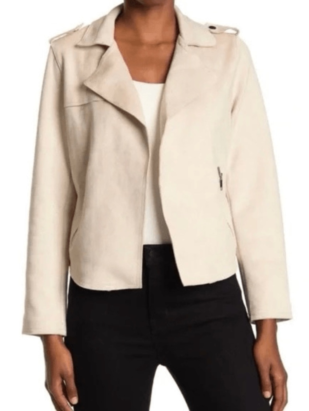 T.TAHARI FAUX MICROSUEDE MOTO SZ XL CREAM JACKET
